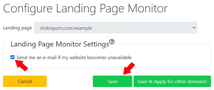 Configure Landing Page Monitor