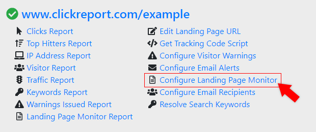 Configure Landing Page Monitor